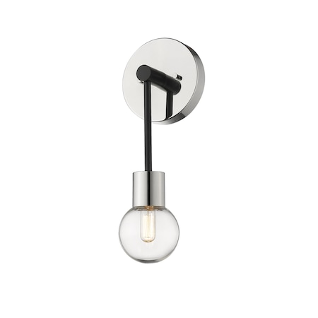 Neutra 1 Light Wall Sconce, Matte Black + Polished Nickel & Clear